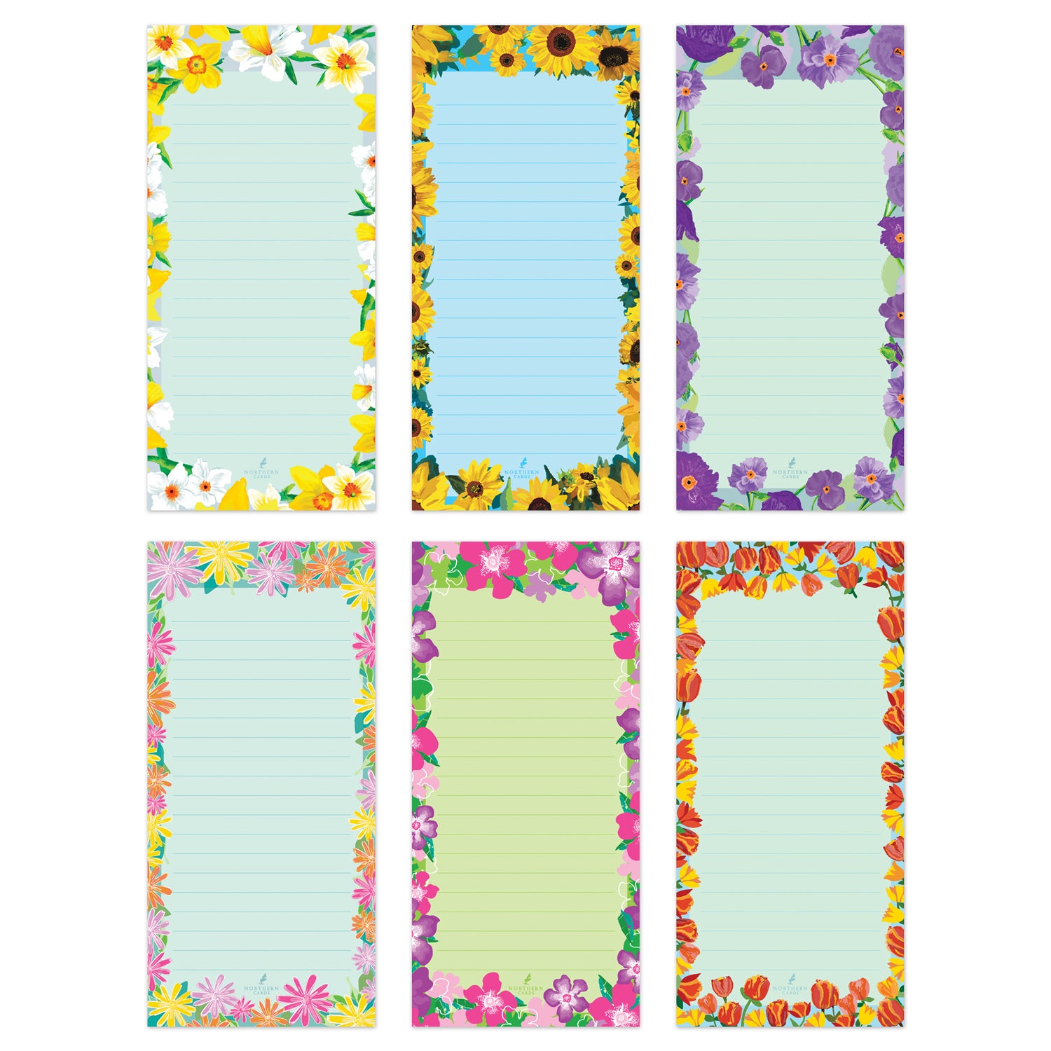 Pack of 6 Magnetic Fridge Notepads - Floral Design - 60 Sheets Per Pad - Northern Cards