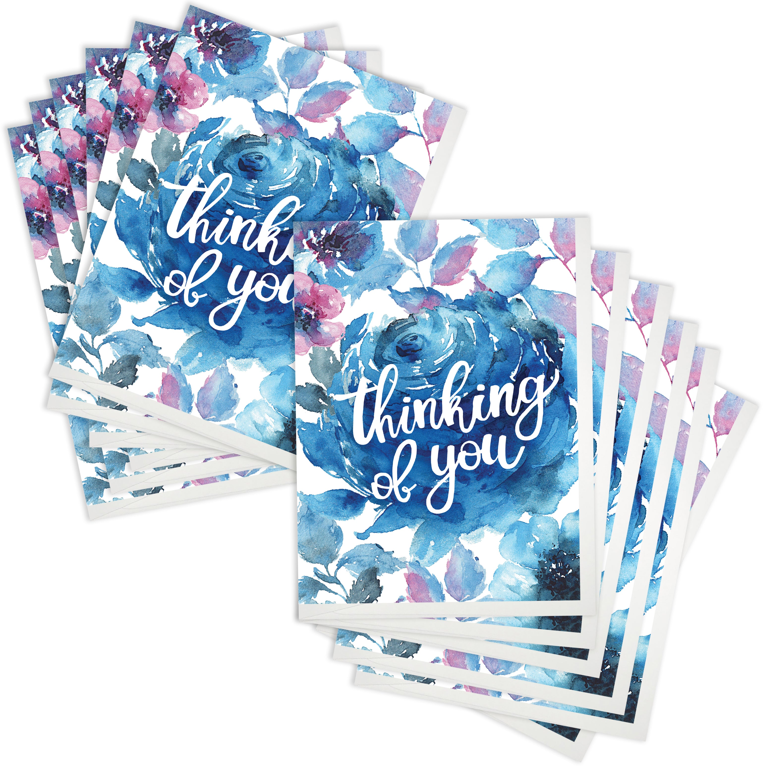 Boxed Set of 12 Floral Watercolour Thinking of You Cards - Northern Cards