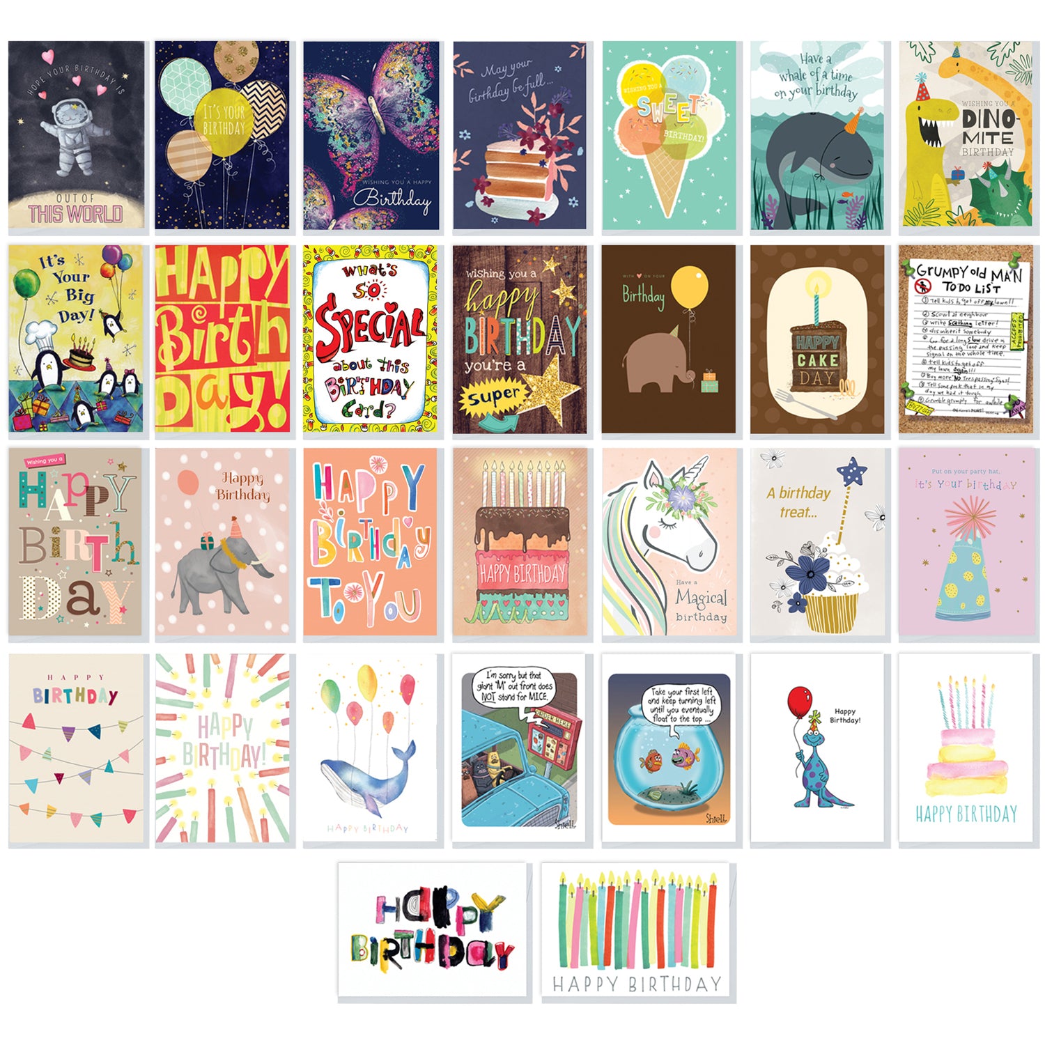 Boxed Birthday Greeting Card Assortment (30 Cards)